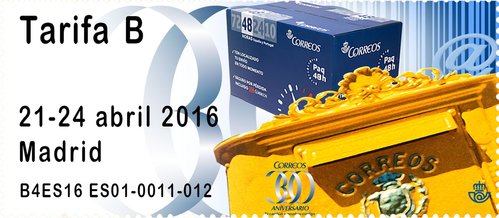 Madrid. 2016-04-21 al 24. XLVIII Feria Nacional del Sello. 2016-04-23 y 24. Estampillas. Correos. Buzon. Simulacion. Tarifa B. Baja.jpg
