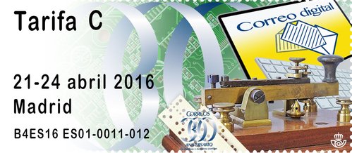 Madrid. 2016-04-21 al 24. XLVIII Feria Nacional del Sello. 2016-04-23 y 24. Estampillas. Correos. Telegrafo. Simulacion. Tarifa C. Baja.jpg