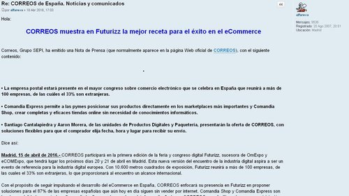 Esto en el foro. NUESTRO FORO