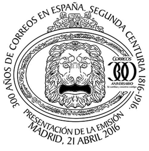 2016-04-21. 300 anos de Correos en Espana (1716-2016). Telegrafo. Segunda Centuria. Presentacion. 21-04-2016. Matasellos boceto. Baja.jpg