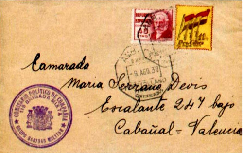 Correos. Matasellos ambulante. AMB. ASC. EXPRESS. PUERTOLLANO. PENARROYA. CERTIFICADOS. 1937-08-09. Vicent Baixauli Comes. Carta.jpg