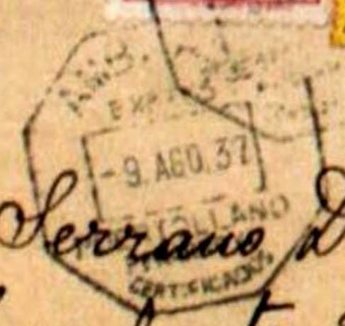Correos. Matasellos ambulante. AMB. ASC. EXPRESS. PUERTOLLANO. PEÑARROYA. CERTIFICADOS. 1937-08-09. Vicent Baixauli Comes. Recortado.jpg