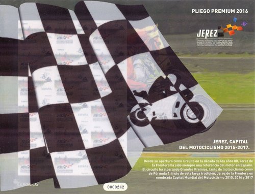 2016-03-29. Jerez, Capital Mundial del Motociclismo 2015-2017. Pliego premium con bandera. Numero 0000242. Baja.jpg