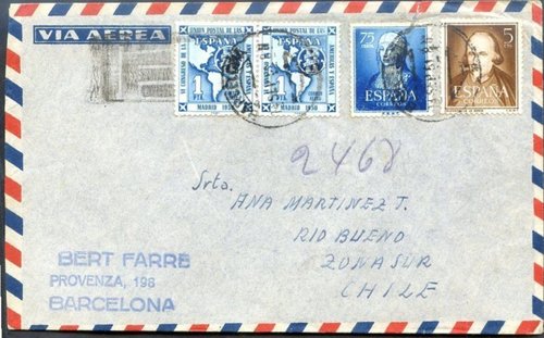 BARCELONA 1951, carta aerea a Chile