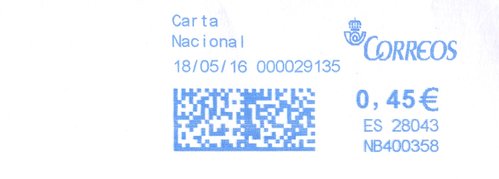 Franqueo digital. Azul. NB400358. 28043. Carta Nacional. 2016-05-18.jpg