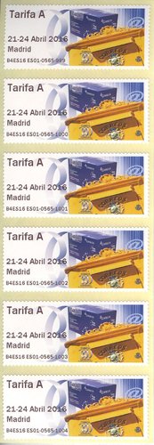 Etiqueta Franqueadora ATM. 04. 21-24 Abril 2016. Madrid. Buzon. Tarifa A. B4ES16 ES01-0565-999 a 1004 (0330 a 0325). Baja.jpg