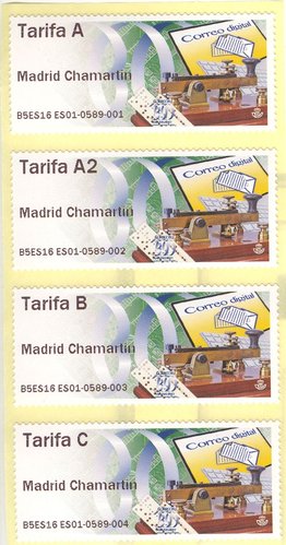 Etiqueta Franqueadora ATM. 03. Madrid Chamartin. Telegrafo. Juego de 4 tarifas. B4ES16 ES01-0589-001 a 004 (1458 a 1455). Baja.jpg