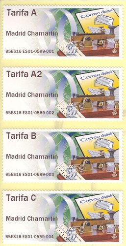 Etiqueta Franqueadora ATM. 03. Madrid Chamartin. Telegrafo. Juego de 4 tarifas. B4ES16 ES01-0589-001 a 004 (1454 a 1451). Baja.jpg