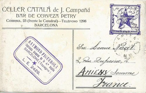 BaARCELONA, Bar Petry... entero postal esperantista.....o sello esperanto pre-impreso