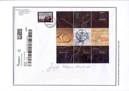 Año 2016 carta certificada con 3,45€, tarifa para cartas de 51 a 100 g. 3,45€