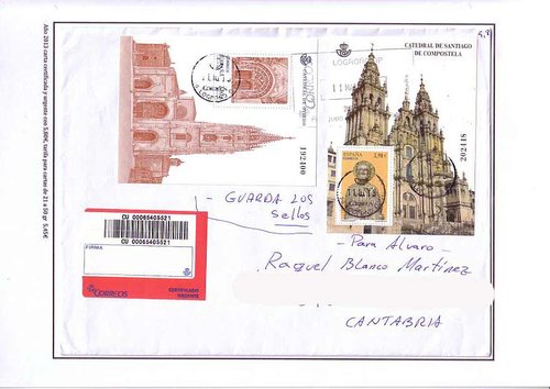 Año 2013 carta certificada y urgente con 5,80€, tarifa para cartas de 21 a 50 gr  5,45€