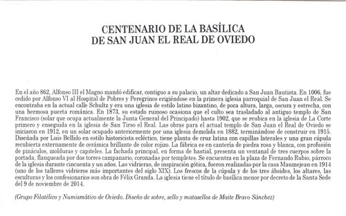 Sello personalizado. Oviedo. 2015-11-26. Centenario de la Basilica de San Juan el Real. Sobre. Reverso. Baja.jpg