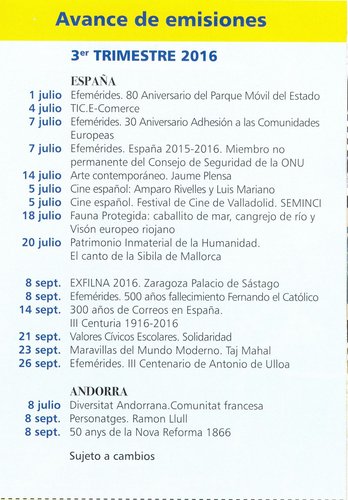 Avance de emisiones. 3.er trimestre 2016. Boletin Sellos y Mucho Mas. Numero 44. Pagina 19. Parcial. Baja.jpg