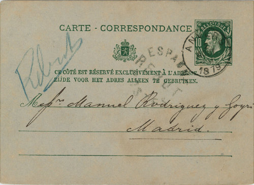 Anverso de la tarjeta desde Amberes
