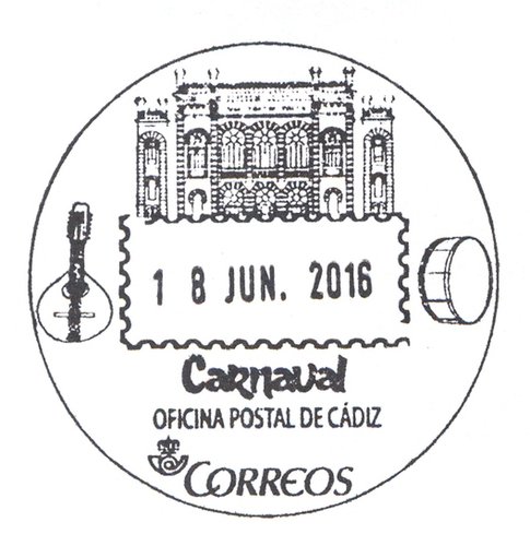 Matasellos turistico. Cadiz. Oficina Postal. Carnaval. 2016-06-18. Baja.jpg