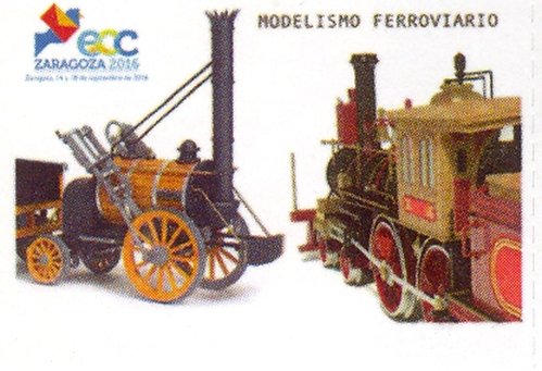 Zaragoza. 2016-09-14 al 18. EXFILNA-ECC 2016. Vinetas publicitarias ECC-EXFILNA. Vineta. Modelismo ferroviario. Baja.jpg