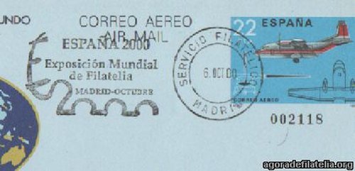 Rodillo Servicio Filatelico Exposicion Mundial Espana 2000. Corto. 2000-10-06. Baja.jpg