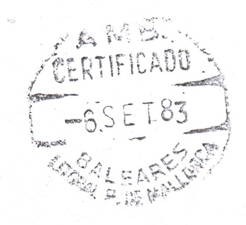 Ambulantes de carretera. Guillermo Alvarez Rubio. Pagina 004. 1. AMB. = CERTIFICADO = BALEARES = LITORAL P. DE MALLORCA = -6.SET.83. Baja.jpg
