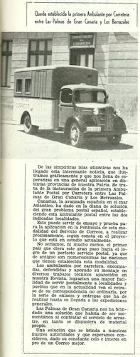 Correos. Revista Profesional Ilustrada. Numero 153. Abril 1953. Pagina 23. Primera Ambulante por carretera entre Las Palmas de Gran Canaria y Los Berrazales. Baja.jpg