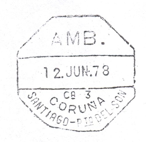 Ambulantes de carretera. Guillermo Alvarez Rubio. Pagina 008. 5. AMB. = Ca 3 = CORUNA = SANTIAGO-Pto DEL SON = 12.JUN.78. Baja.jpg
