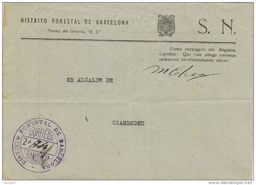 BARCELONA distrito foretal 1941, corona decapitada