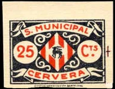 CERVERA 25 cts negro y rojo sin dentar
