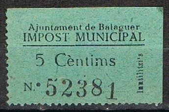 BALAGUER (Lerida) 5 cts papel verde