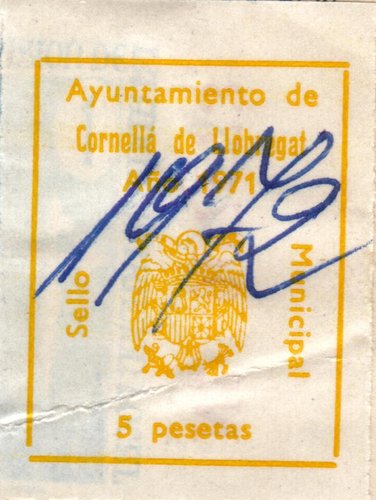CORNELLÁ de LLOBREGAT (Barcelona) 5 pt amarillo 1972