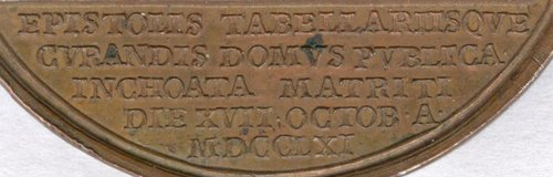Medalla. 1762-1763. Carlos III. Inicio de las obras de la Casa de Correos y Postas de Madrid. Bronce. Reverso. Detalle 2.jpg