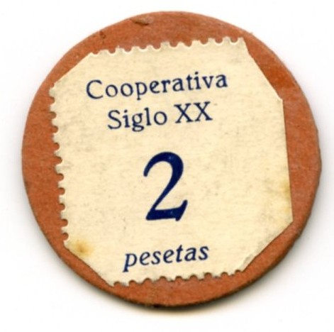 COOPERATIVA SIGLO XX, viñeta moneda de 2 pts