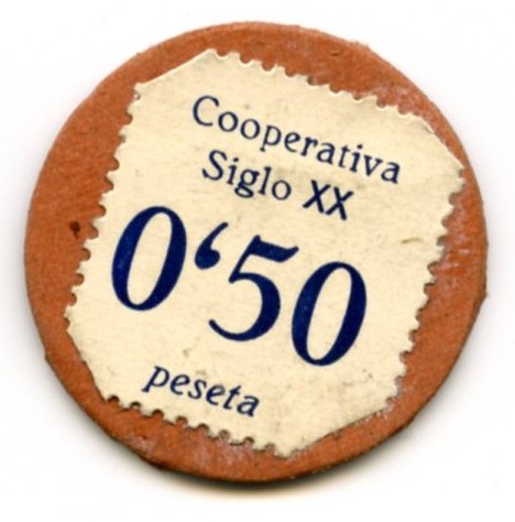 COOPERATIVA SIGLO XX, viñeta moneda de 50 cts