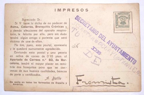 POSTAL PUBLICIDAD DE GOTAS HELENIANAS BATLLE. TOS ASMA BRONQUITIS... FARMACIA BARCELONA AÑOS 30 - 40..jpg