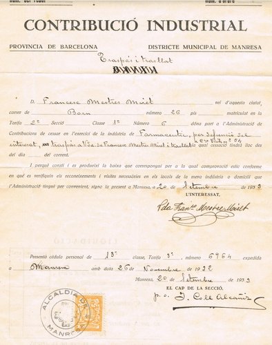 MANRESA documento 50 cts amarillo naranja