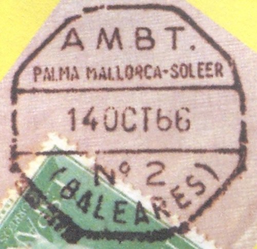 Correos. Matasellos ambulante. AMBT. PALMA MALLORCA-SOLEER. No 2. (BALEARES). 1966-10-14. Baja.jpg