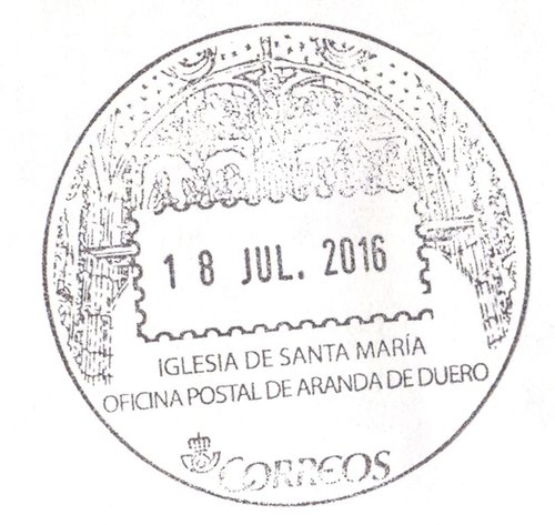 Matasellos turístico. Aranda de Duero. Oficina postal. Iglesia de Santa María. 2016-07-18. Matasellos. Baja.jpg