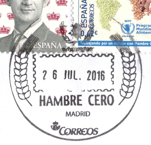 Exposicion Hambre Cero. Valencia. 2016-07-26. Sobre circulado. Matasellos. Baja.jpg