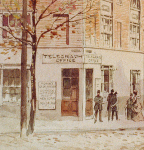 Oficina de Telégrafos de Pensilvania Calle 6 Watercolor over Graphite Underdrawing, Closeup, A. Meyer, Artist.jpg