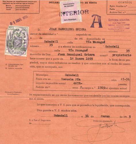 SABADELL documento con 10 pts rosa palido