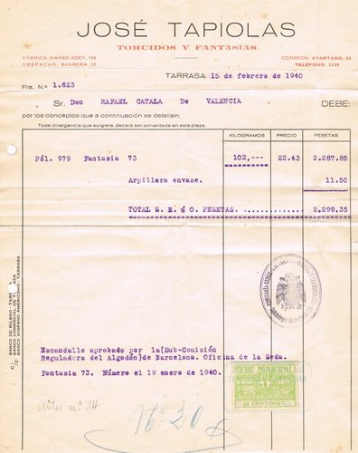 TARRASA 25 cts documento, dentado (5 digitos 4 mm)