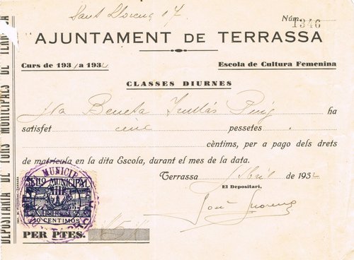 TARRASA 10 cts documento, dentado  (5 digito 6 mm al dorso)