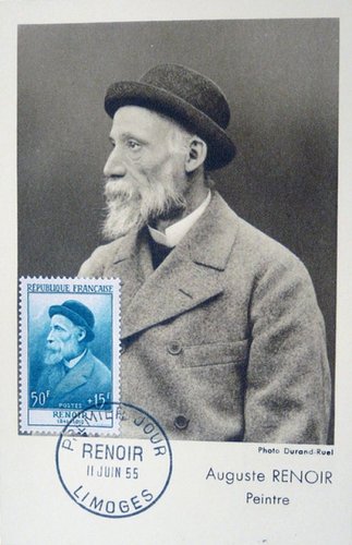 Tarjeta postal con la foto de Renoir origen del grabado de H. Cheffer (Imagen de wikitimbres.fr)
