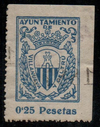 VILANOVA y GELTRU 25 cts azul 1943