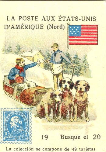 Cromo de Libreria de Cuesta. Salamanca. Anverso. 19. La Poste aux Etats-Unis d Amerique (Nord). Baja.jpg