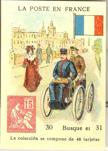 Cromo de Libreria de Cuesta. Salamanca. Anverso. 30. La Poste en France. Baja.jpg