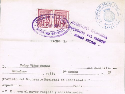 Documento año 1965, dos valores de 50 cts