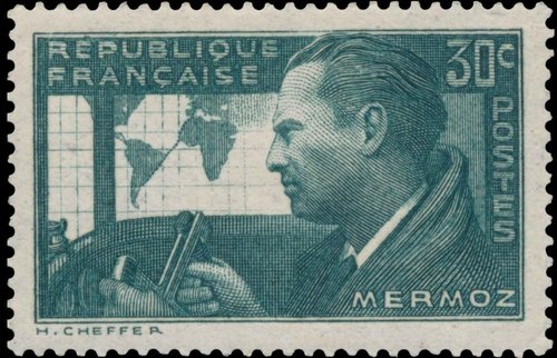 Francia, 1938. Jean Mermoz (1901-1936), aviador francés. Calcografía.