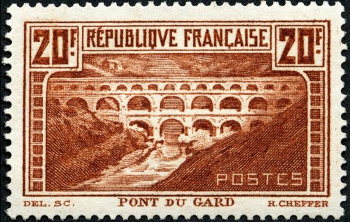 Francia, 1929. Puente acueducto romano de Gard. Calcografía.