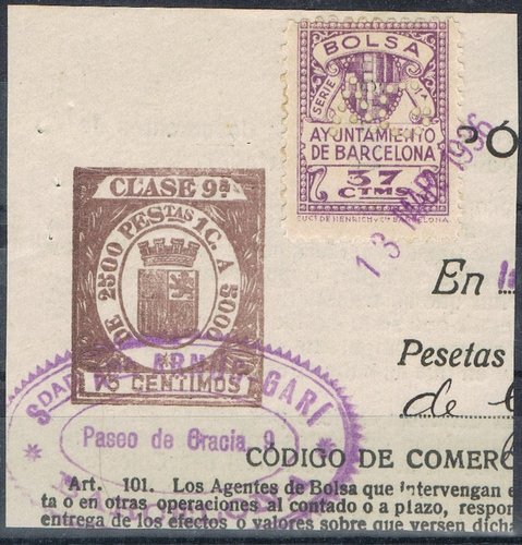 BARCELONA Bola 37 cts fragmento con fiscal