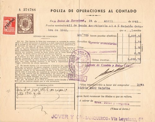 BARCELONA Bolsa, operaciones al Contado 1945