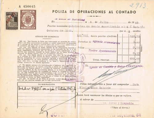 BARCELONA Bolsa, operaciones al contado 1945